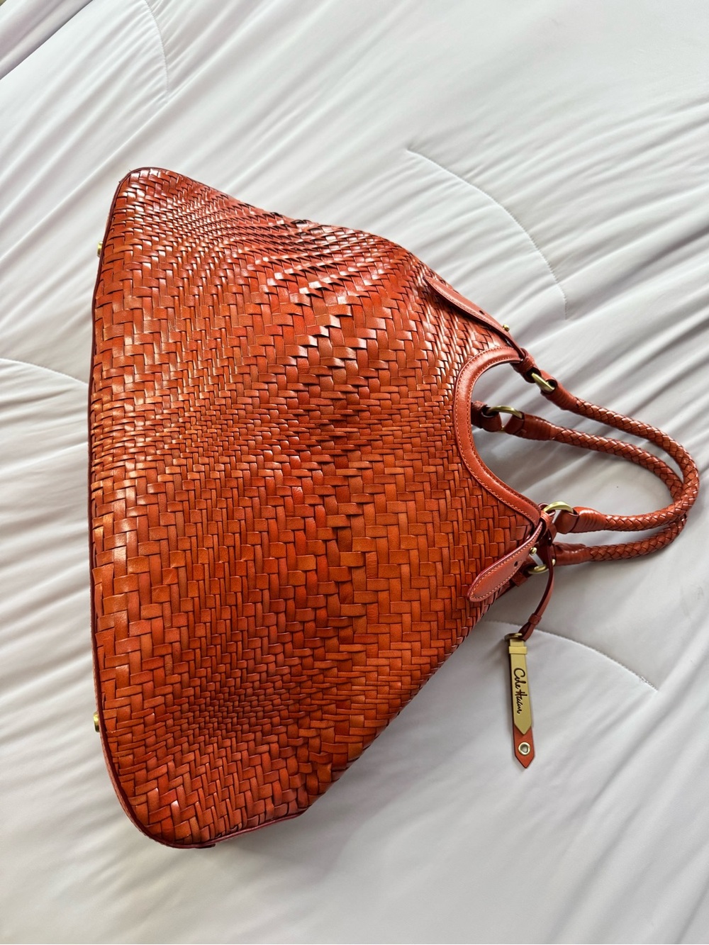 Cole Haan Genevieve Woven Leather rare burnt orange bag - Picture 5 of 12